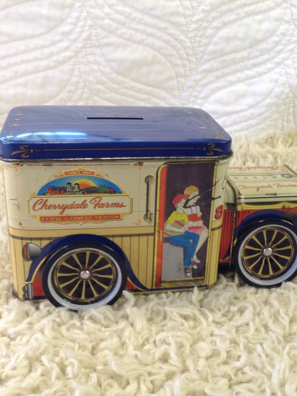 VTG Cherrydale Farms Tin Delivery Truck Coin Bank Nostalgic Kidcore Collectible